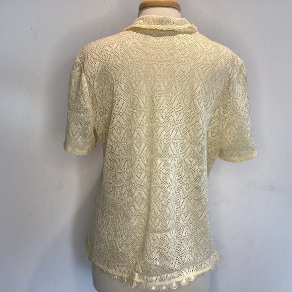 Cottagecore, schoolgirl, coquette, pointelle knit short sleeve ecru cardigan. L? - Picture 6 of 8